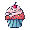 Colorful birthday cupcake with pink frosting and a cherry on top