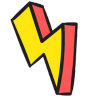 Stylized comic book lightning bolt with red, yellow, and black colors.