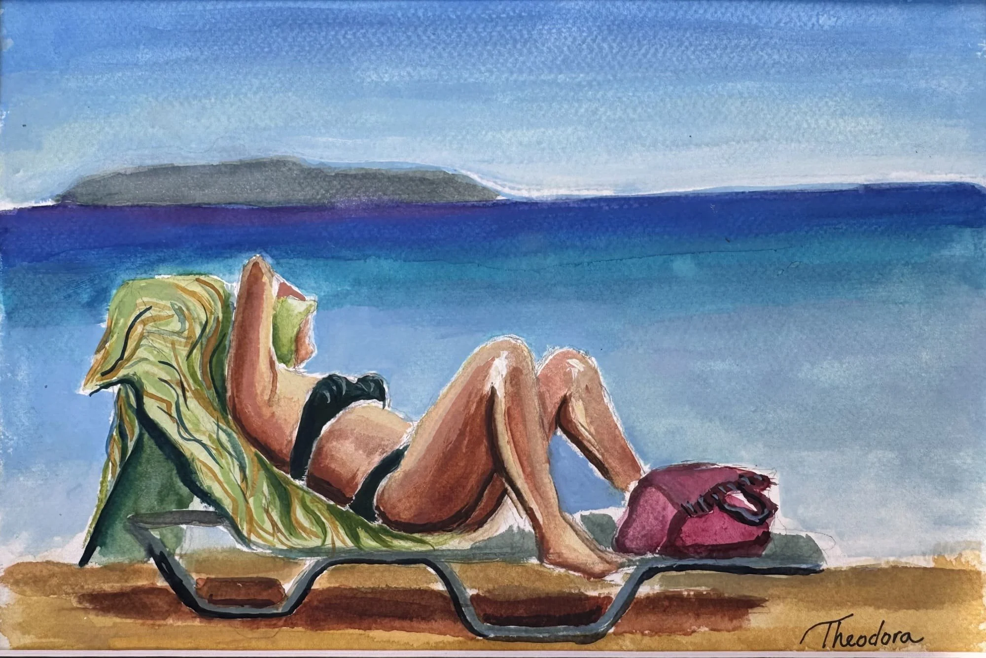 watercolor plein air Agistri beach