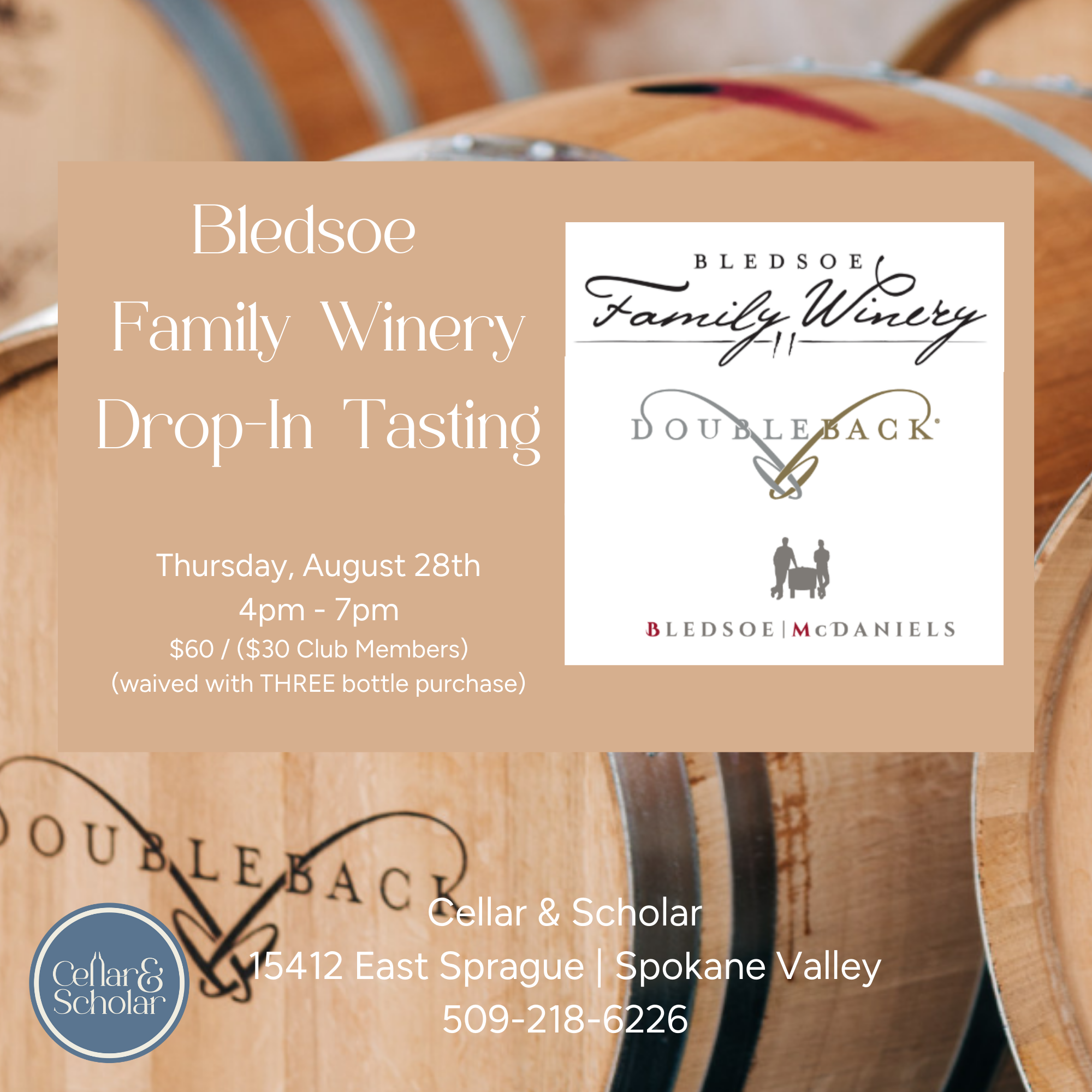 Bledsole Family Winery Drop In Tasting @ Cellar & Scholar