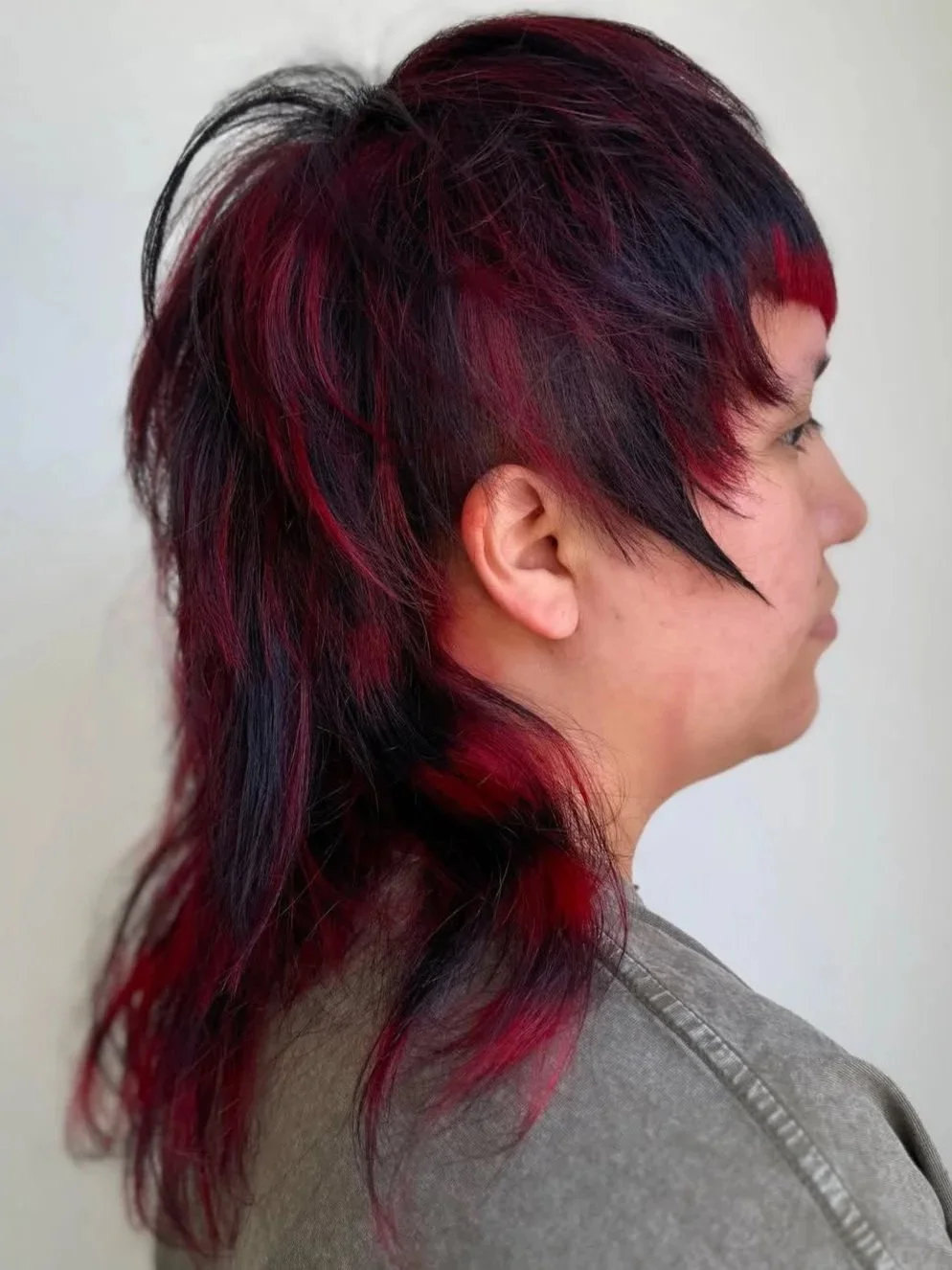 Red and Black Deathhawk Haircut and Color by Evelyn Clubb