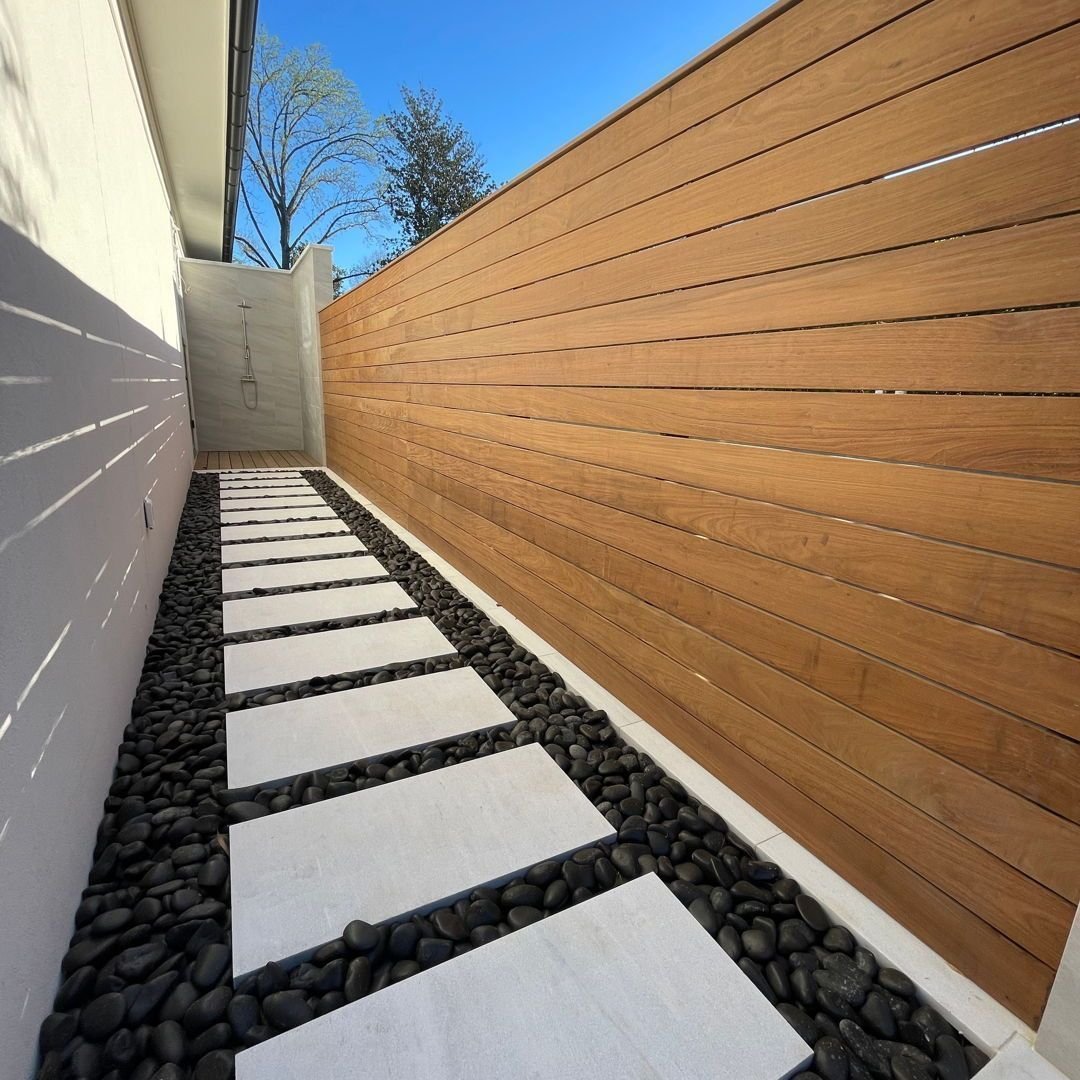 COMING SOON: Check out this private walkway at 2105 La Gorce from the master bathroom shower to your very own personal outdoor shower.  This area features a 10ft privacy wall, with an ipe fence. From there, you can take the travertine pavers to the p
