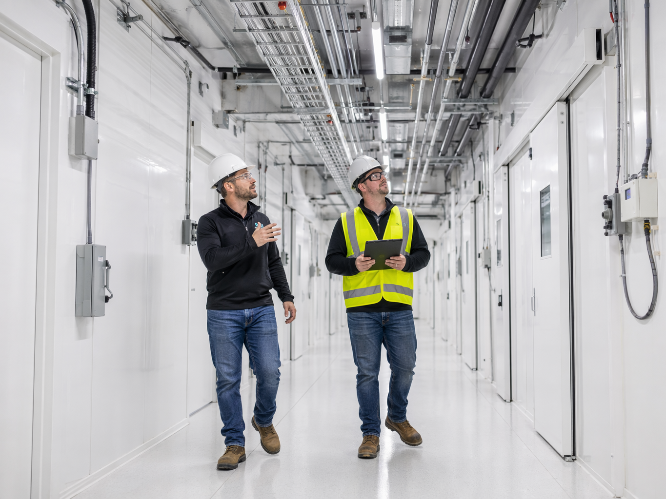 Operator and program technician walk through the facility