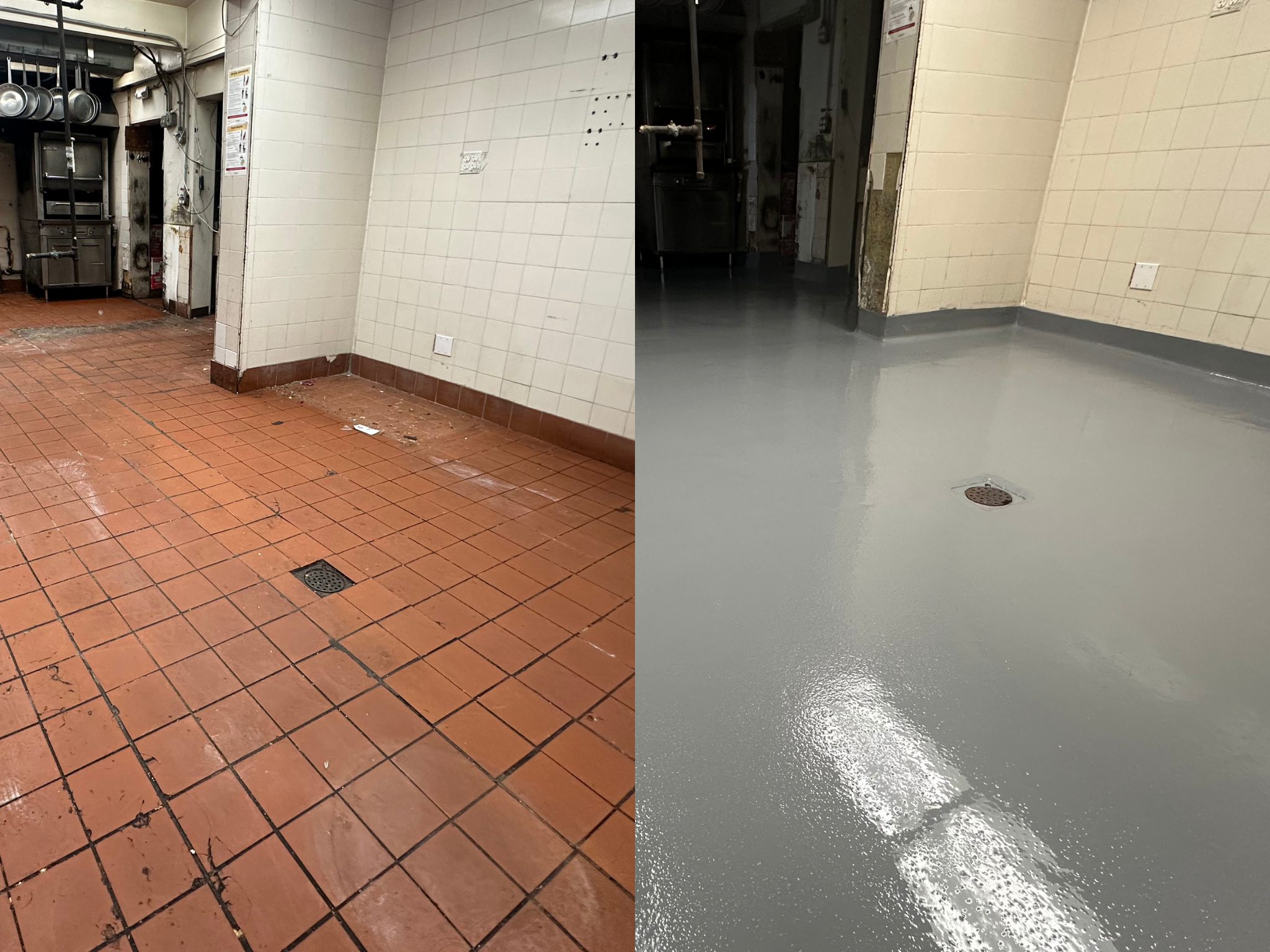 Commercial Kitchen Floor Before and After. Bayshore, New York