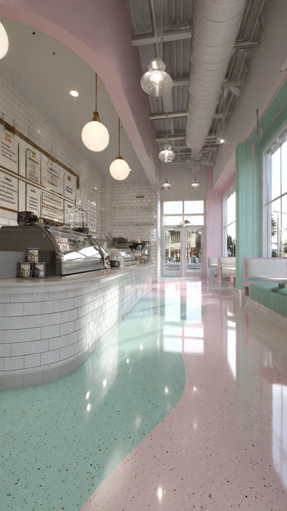 Epoxy Flake Floor Ice Cream Palor Concept Art. Long Island Commercial FLoors