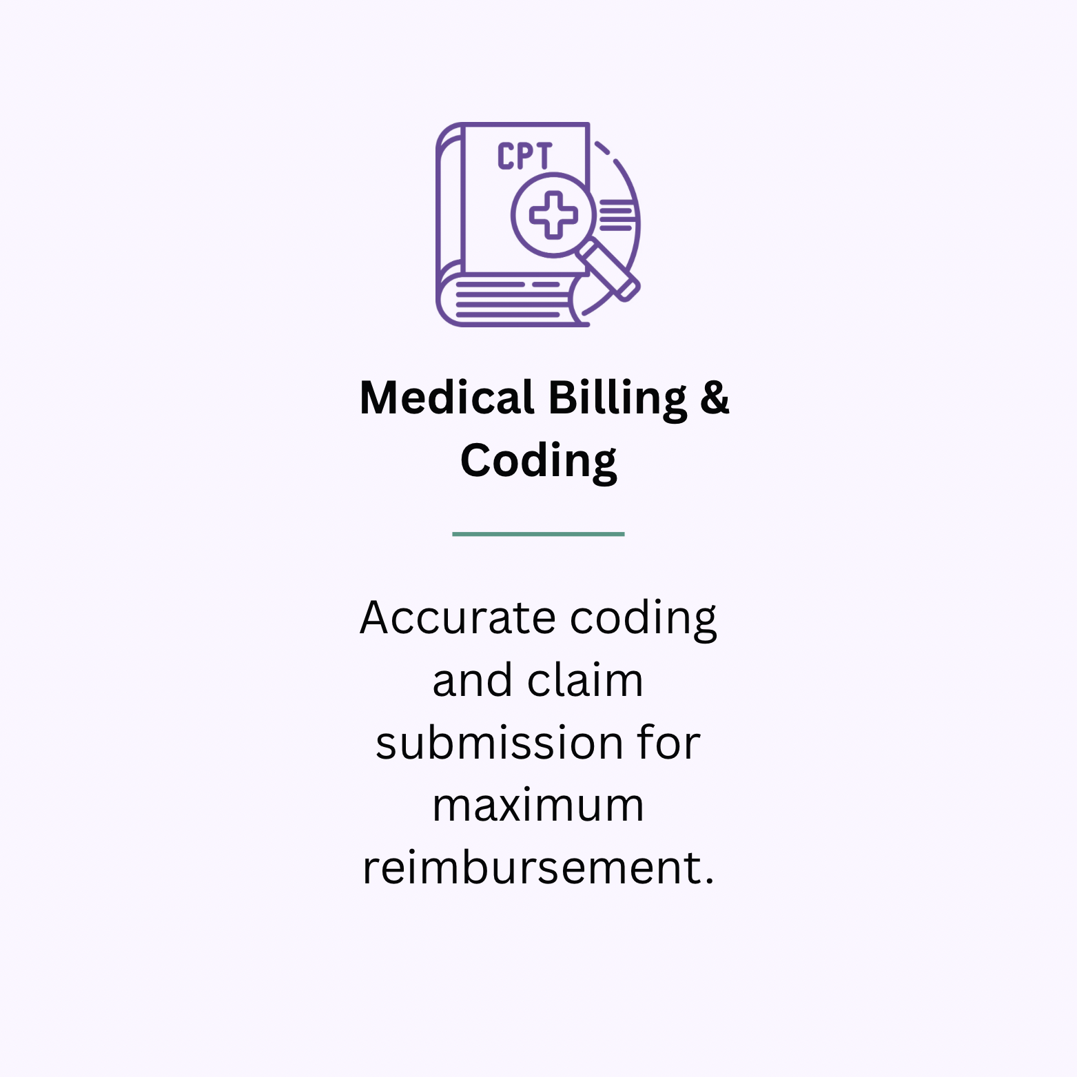 Cover page for Medical Billing & Coding with an illustration of a medical book, a magnifying glass, and a plus sign.