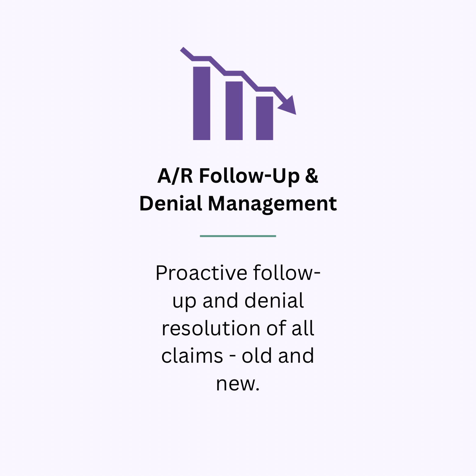 Cover page with purple downward trend graph icon and black text titled "A/R Follow-Up & Denial Management".