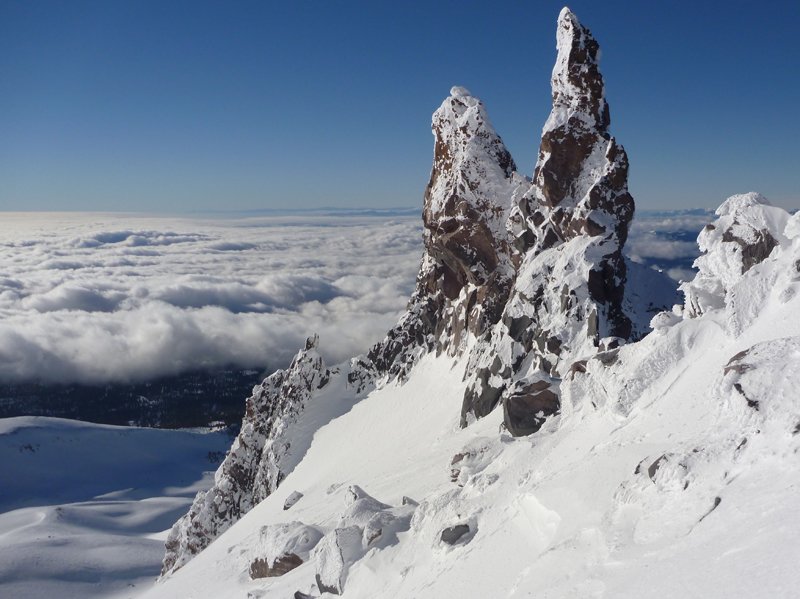 Views of snow covered features on mt shasta