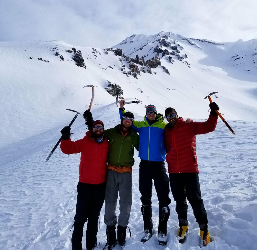 Mountaineers pose at the start of the casaval ridge climb