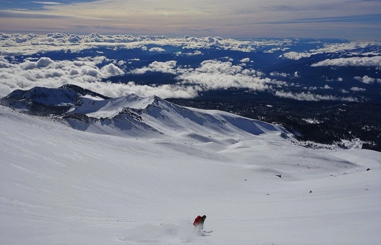 backcountry skiers enjoy the slopes to themselves on mt shasta