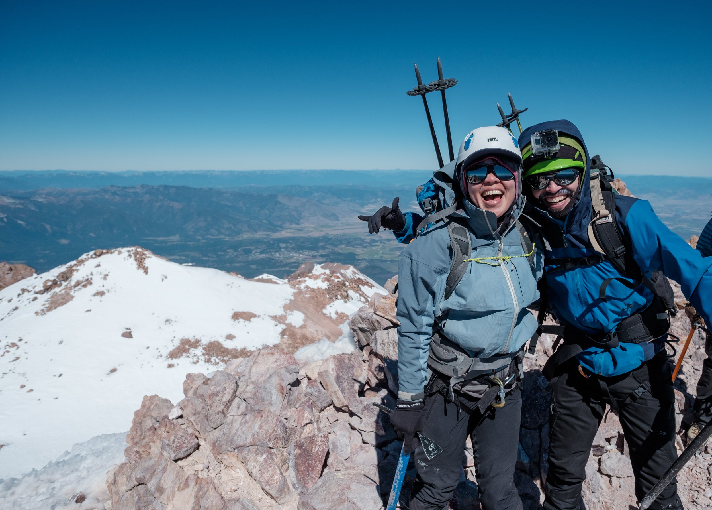 Mt Shasta mountaineers pose at the summit