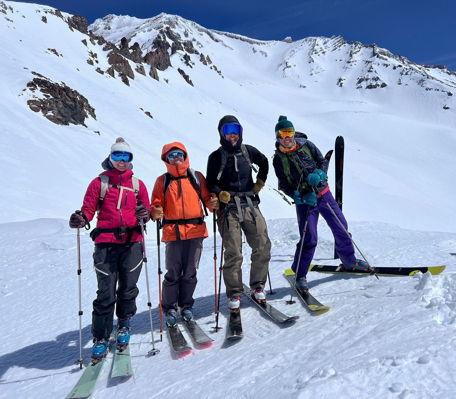 Skiers pose together during the womens ski mountaineering course