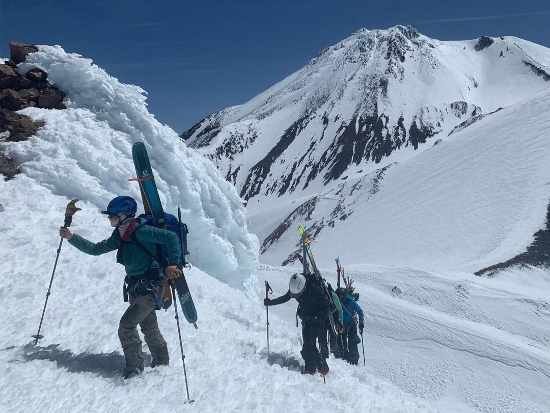 Female mountaineers push to the summit of mt shasta