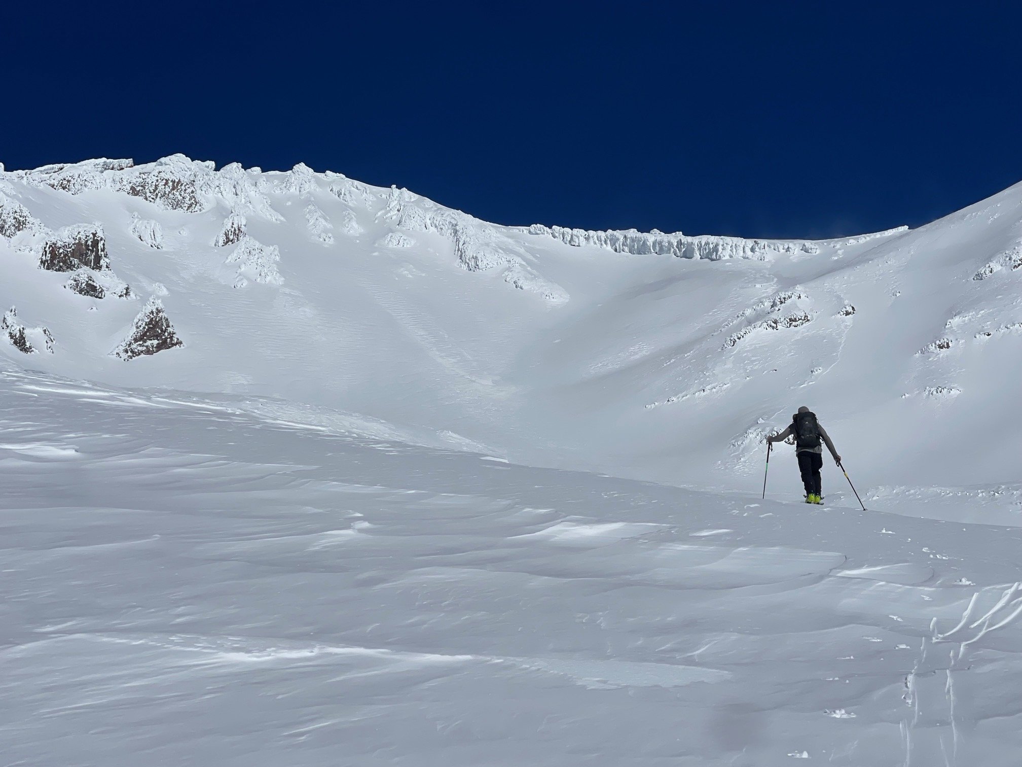 Backcountry skiing up Avalanche Gulch