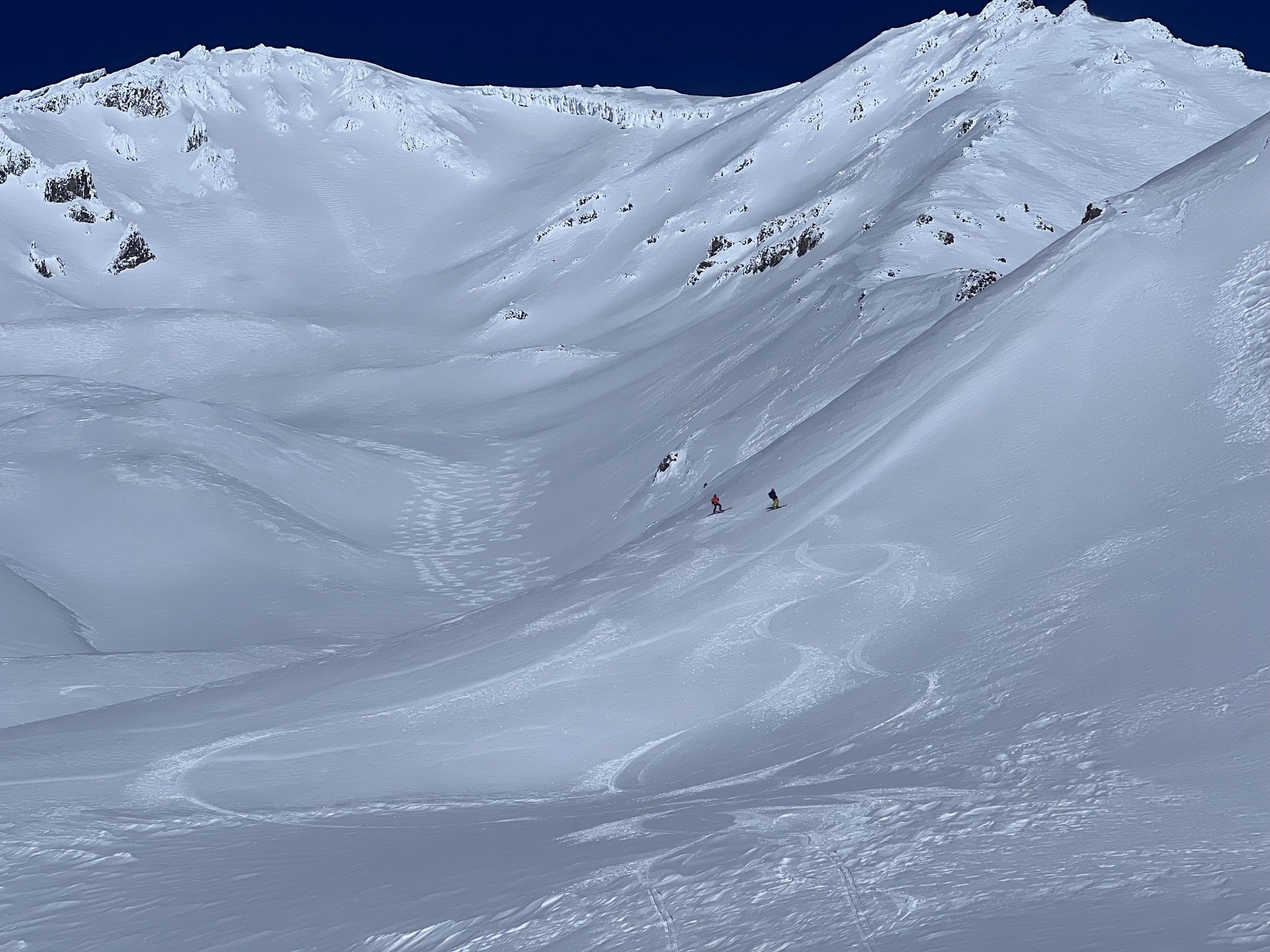 Skiers in Avalanche Gulch Winter 2024