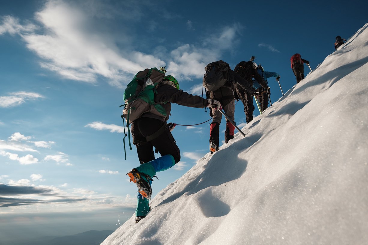 Mt Shasta climbers use crampons to climb mt shasta