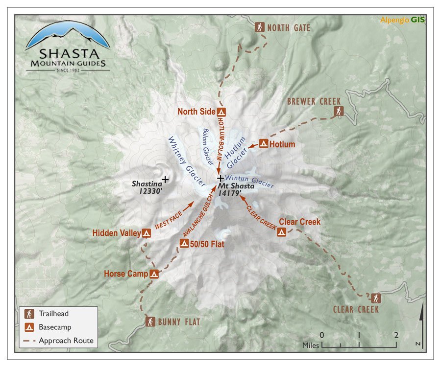 Map of route to summit mt shasta