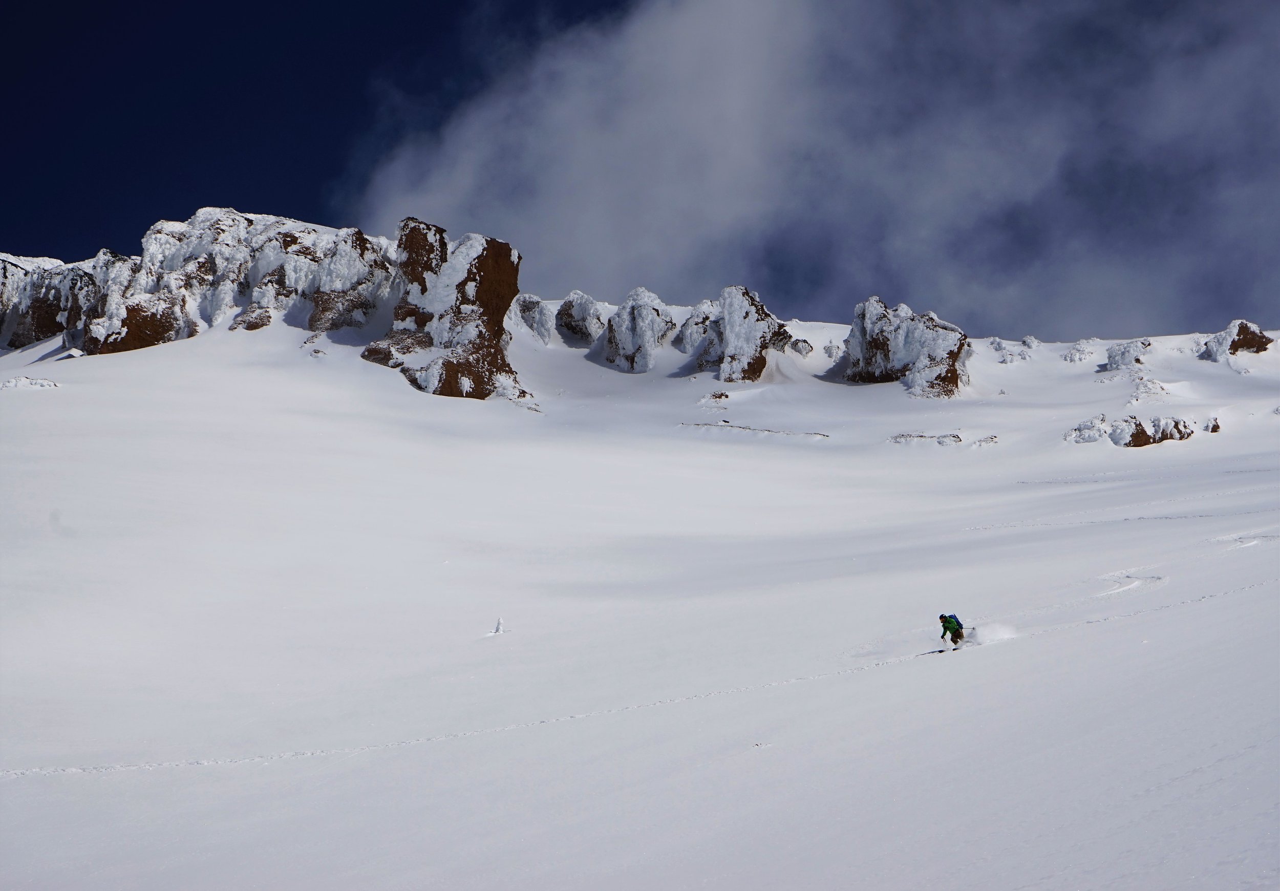 Skier enjoys the empty slopes of mt shasta