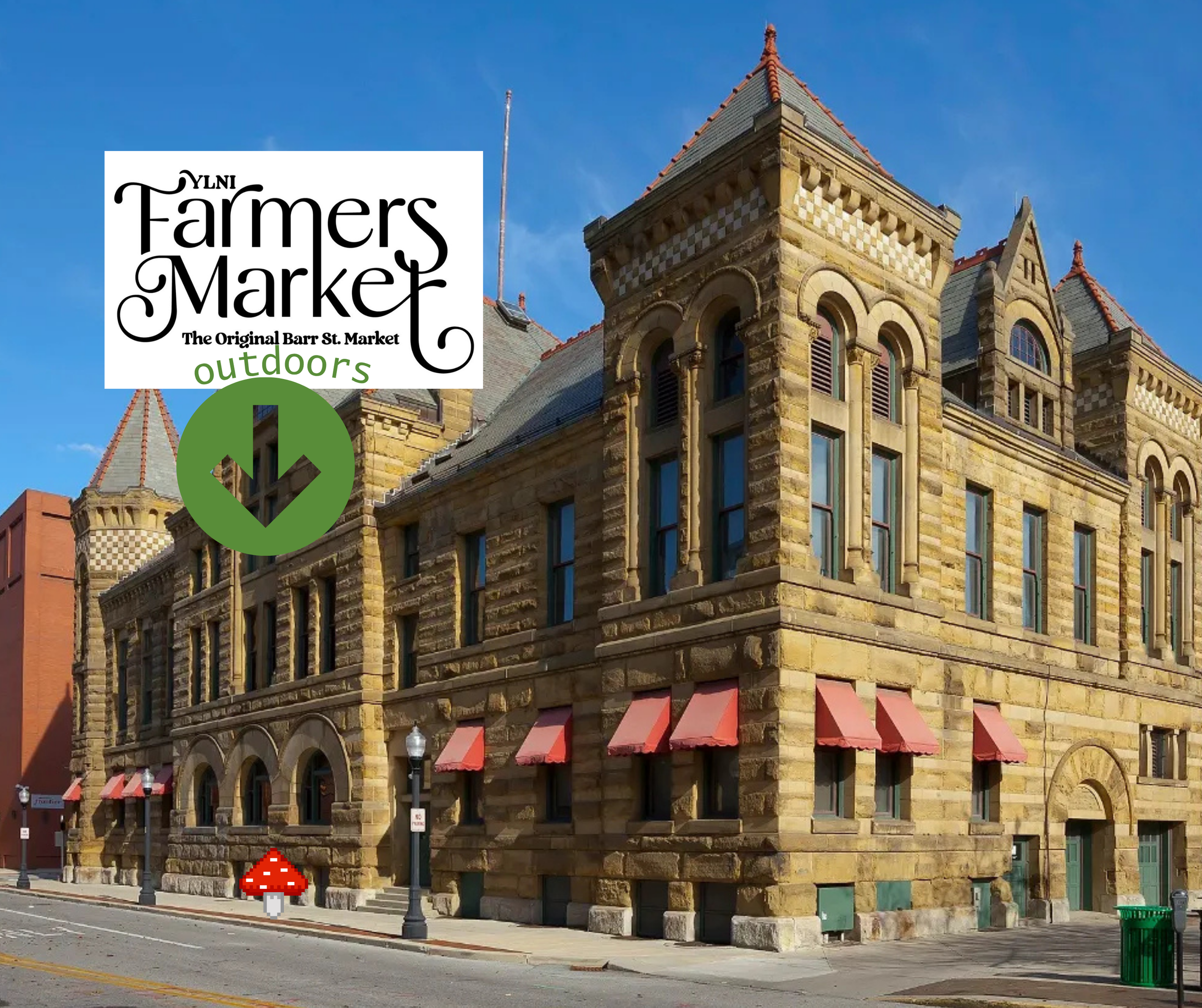 YLNI Farmers Market in downtown Fort Wayne, Indiana, where shoppers can find locally grown gourmet mushrooms from Myzel Risin’.