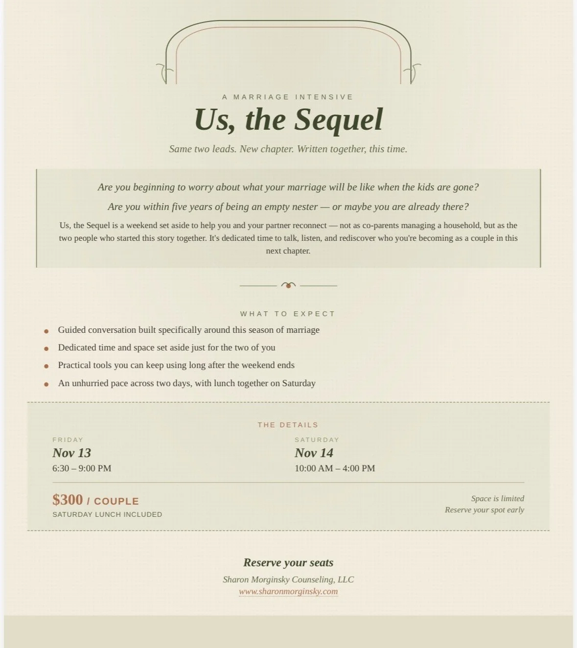 Us, the Sequel: A Marriage Intensive Retreat