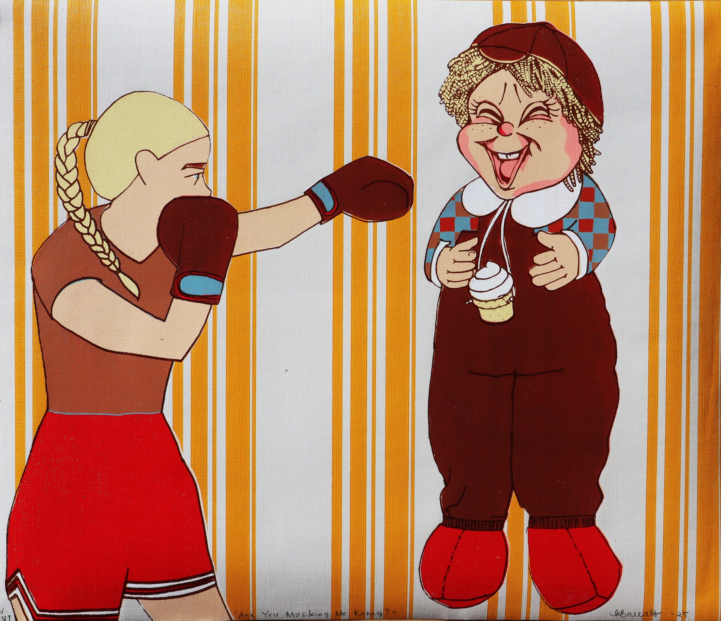"Are you mocking me Kenny?" (Stripes) 2025
Screen print on wallpaper
50 x 42 cm
Edition of 5