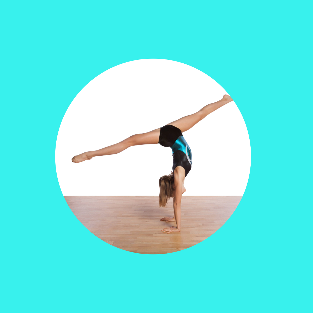Young athlete doing a handstand split.