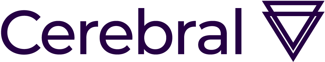 The word 'Cerebral' in dark purple with a stylized triangular logo next to it, also in purple.
