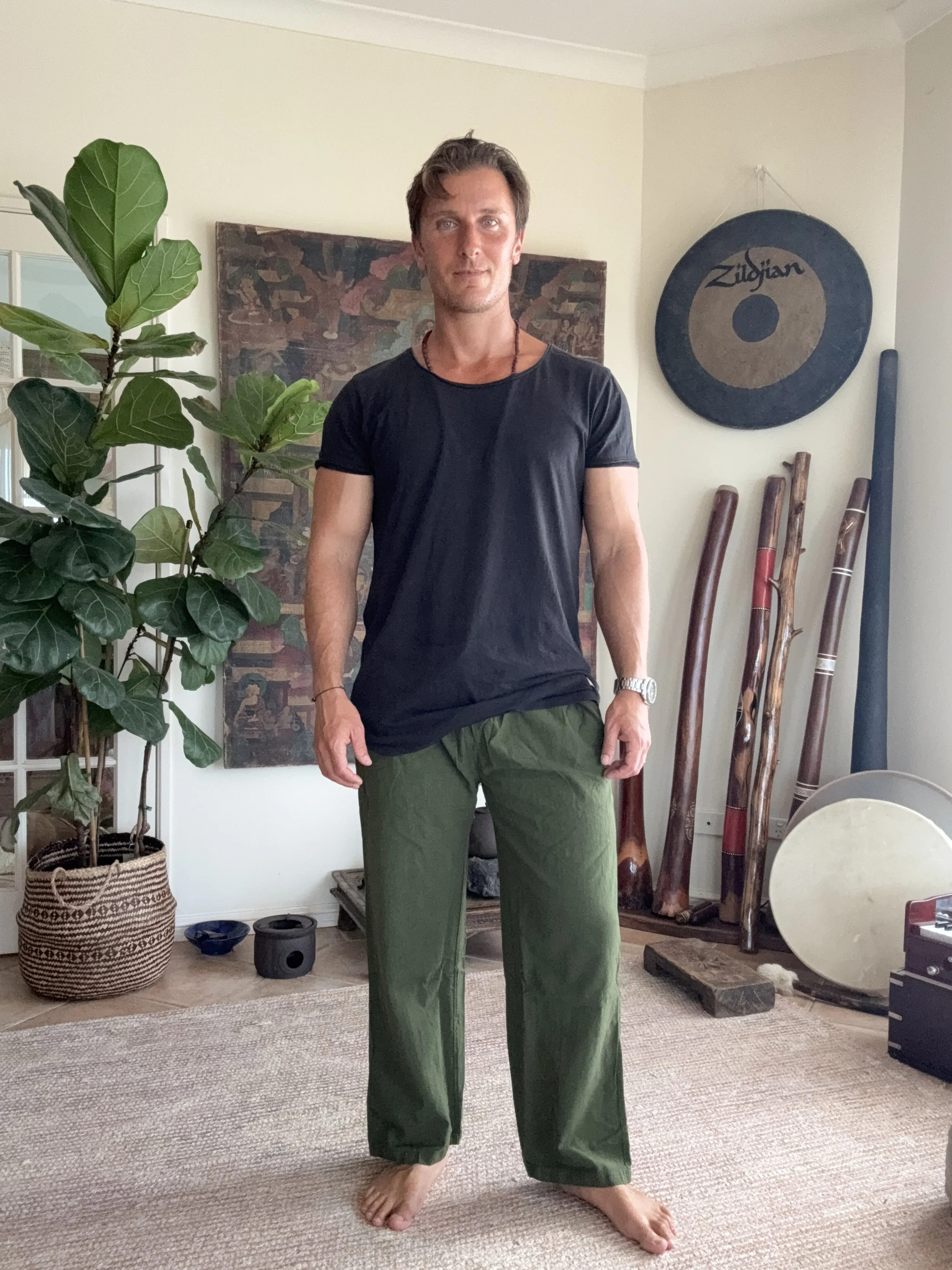 Khaki organic cotton yoga pants