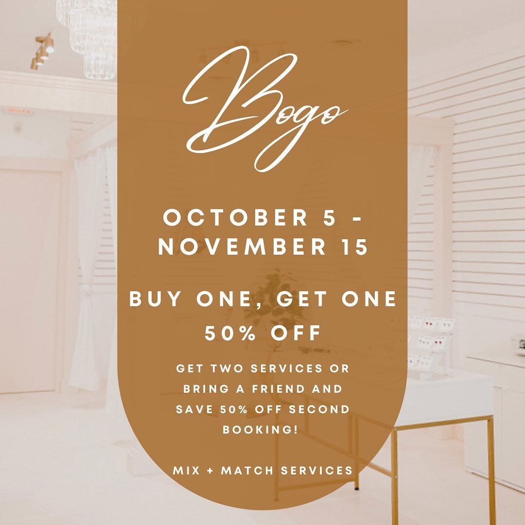 You read that right! 🙌
BOGO 50%!

✨ Book more than one service for yourself, second one is 50% off.
✨ Book one service for yourself and one for your bestie, save 50% off the second booking!
✨ Bring in a sibling or friend for ear piercing, save 50% o