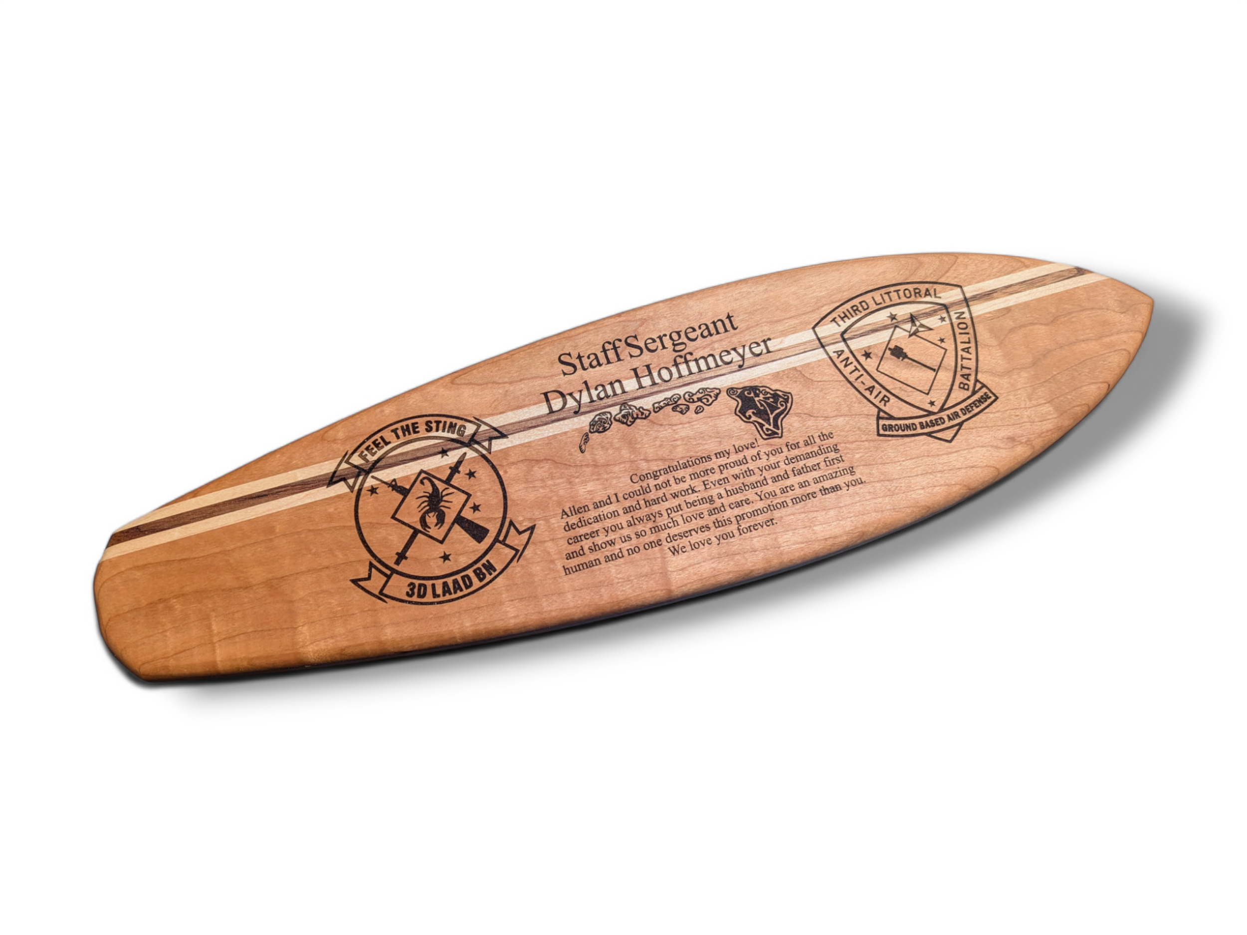 Wooden Engraved Hawaiian Surfboard