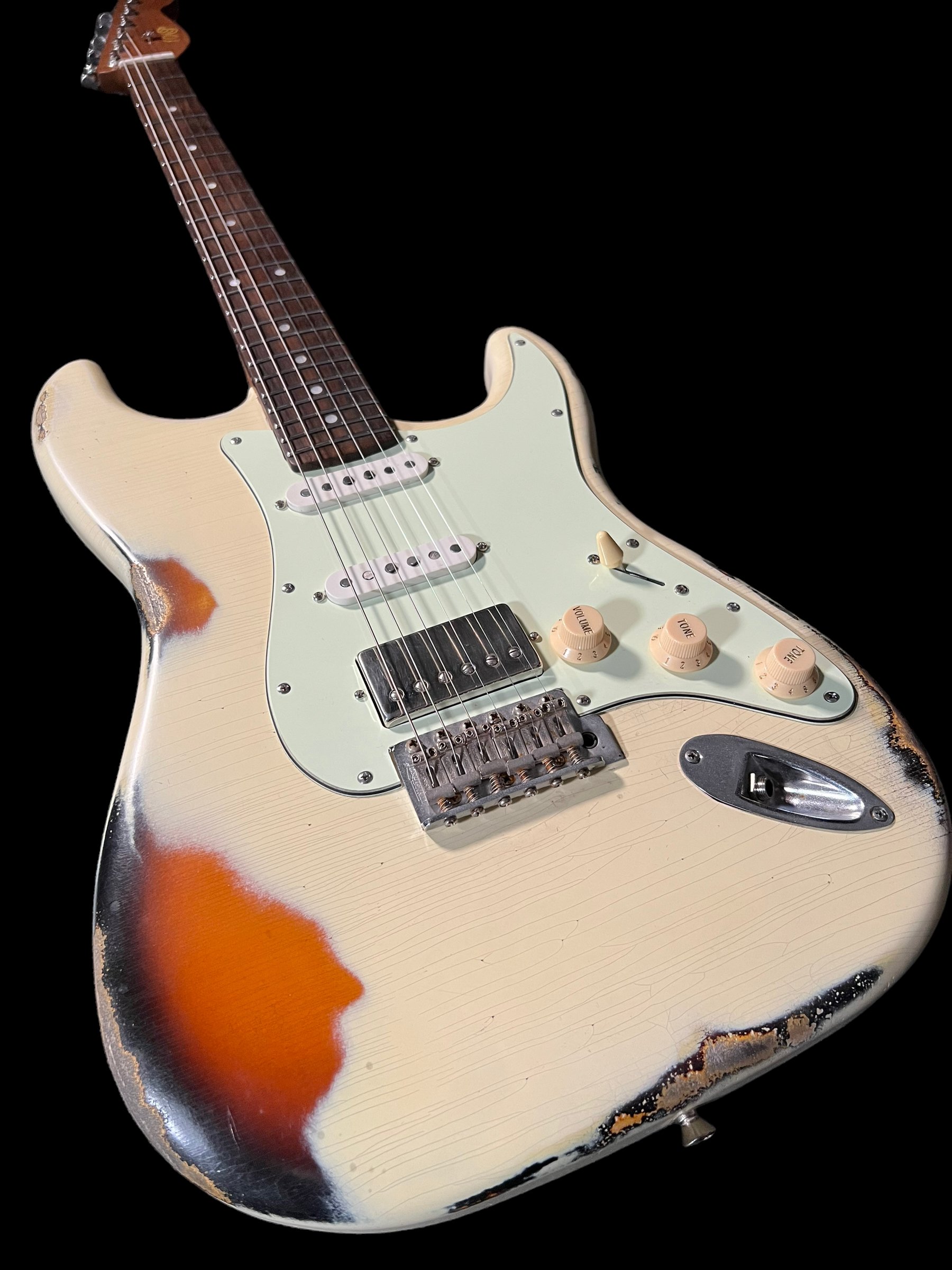 10S Guitars - HSS Strat White Over Sunburst Relic 1.jpg