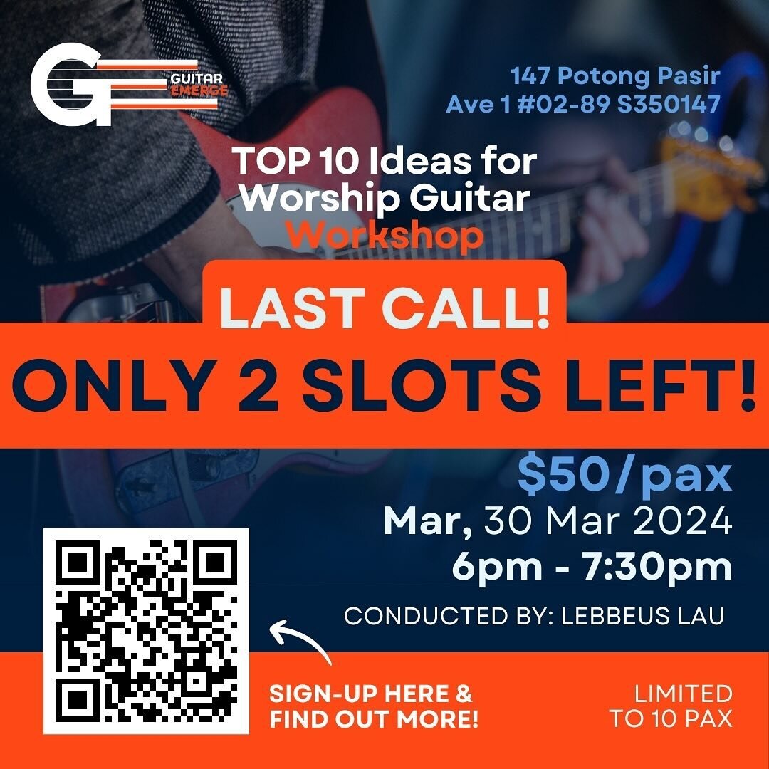 Last Call! Calling out to all Electric Guitarist whose serving on your church worship team!

Do you find yourself playing the same ideas over &amp; over again? Need a breakthrough?
Fret not! In this workshop, we will cover 10 different ideas &amp; wa