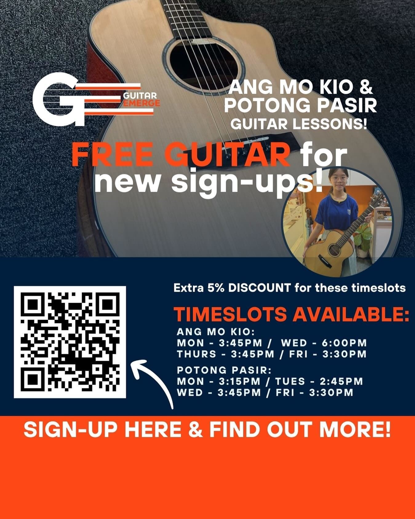 Calling all Secondary School students! Do you want to start learning the Guitar but you don&rsquo;t own one? Look no further, sign-up for lessons with us &amp; you get a FREE GUITAR! Our lessons are 1 to 1 &amp; we have our own syllabus to guide you 