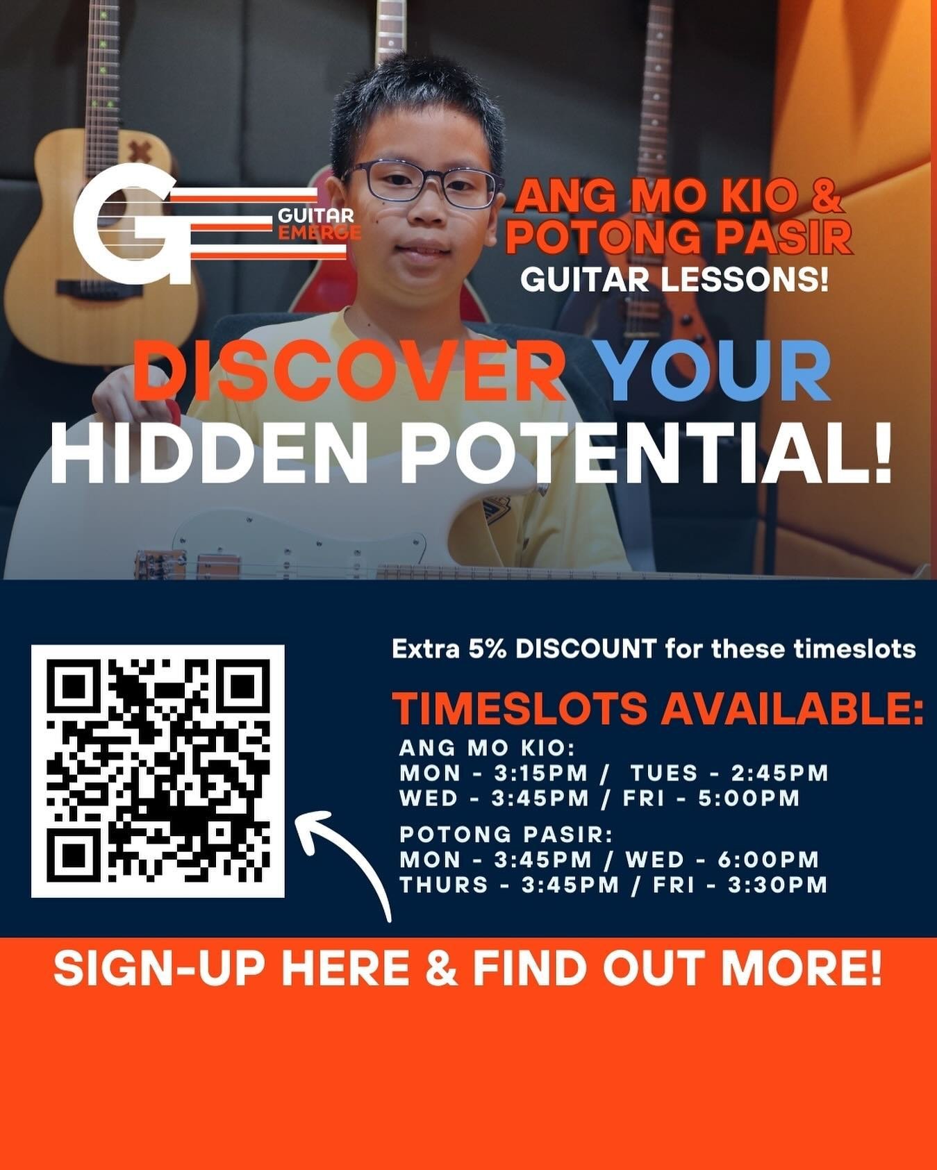 Discover your hidden potential for Guitar with us! Calling all youths and students, if you are looking for an opportunity to pick up the guitar or improve your current skills! Then Guitar Emerge is the right place for you! Our lessons are 1 TO 1, car