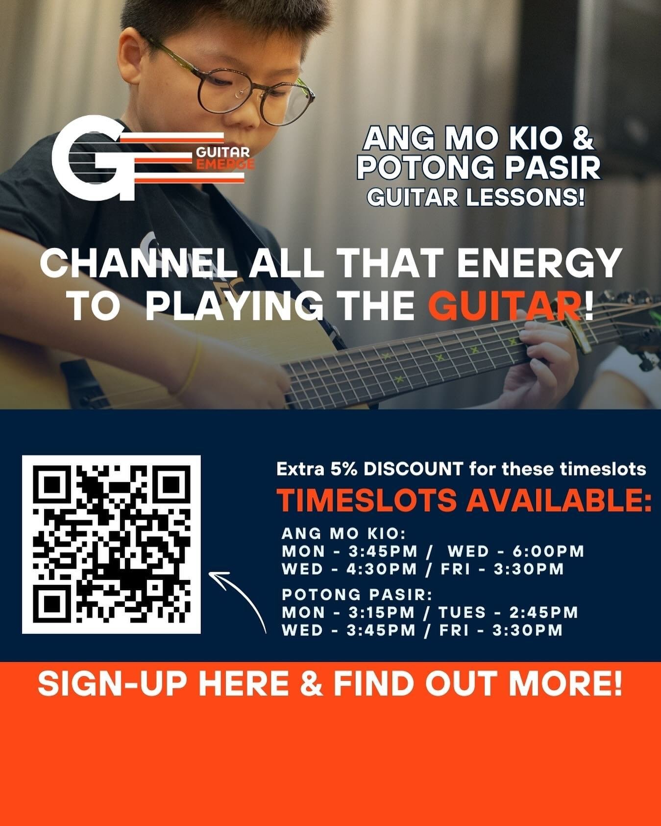 Looking for an avenue to help explore your child&rsquo;s/ your interests? Try Guitar Lessons with us! We are looking for students who are totally new to the guitar! We are running a special promo of FREE GUITAR for new sign-ups! Our lessons are 1 TO 