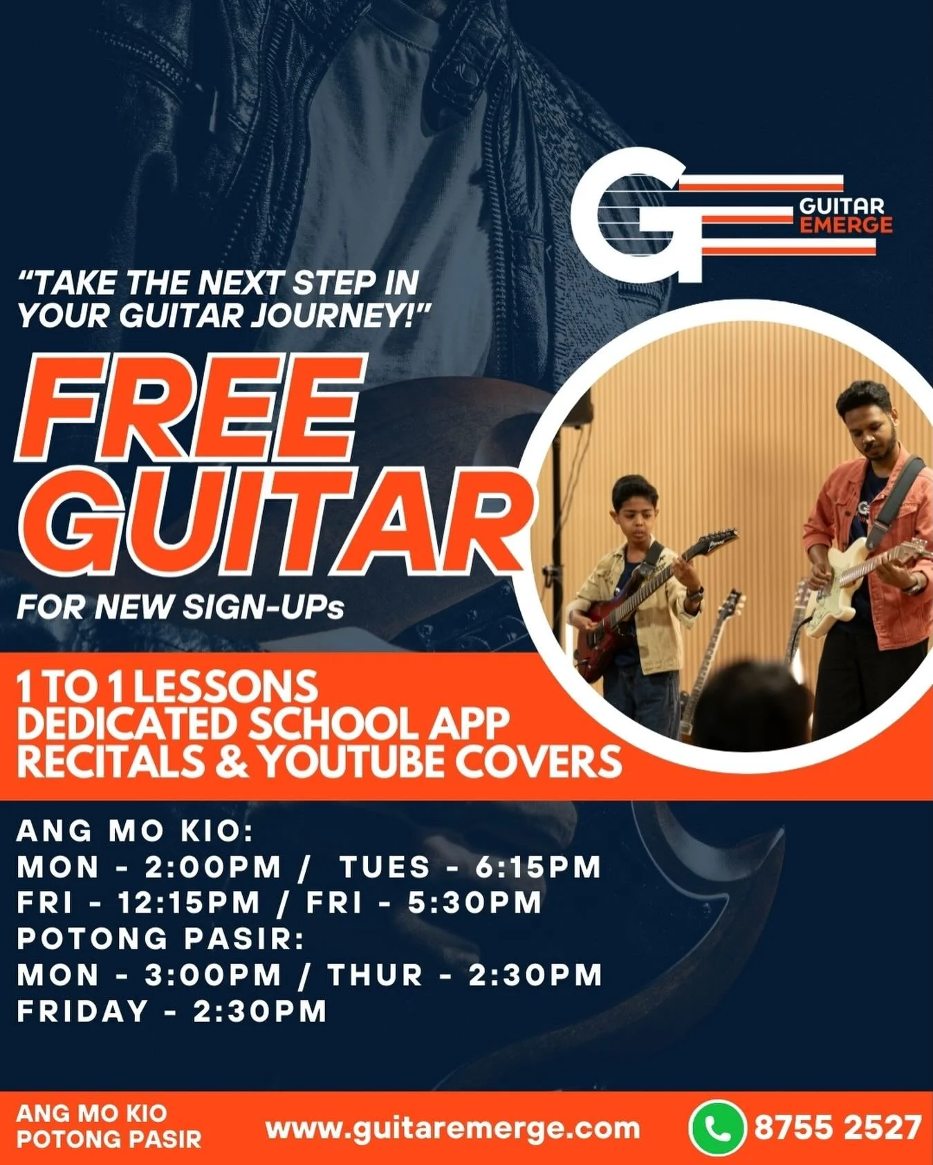 🎸Take The Next Step In Your Guitar Journey! 🎸 
Considering to take Guitar Lessons? Look no further, here in Guitar Emerge we will guide you to your musical goals! 
We will give YOU: 
✅ 1-on-1 personalized lessons, customised to your learning style
