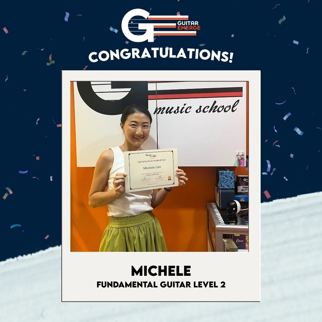 Congratulations Michele for completing our Fundamental Guitar Level 2! Continue to soar to new heights and achieve many things with your instrument! Looking for a systematic way of tracking your progress with your guitar? Sign-up for a FREE TRIAL CLA