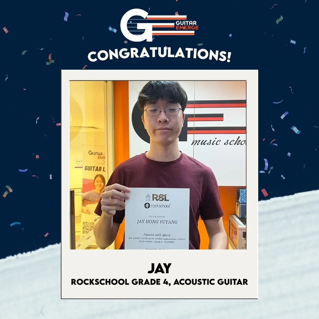 Congratulations Jay for attaining Passed With Merit for Rockschool Grade 4 Acoustic Guitar! Jay has been learning with us for 6 years, he started out as a beginner and now he is taking certification exams! Good job and keep up the good work! It is ne