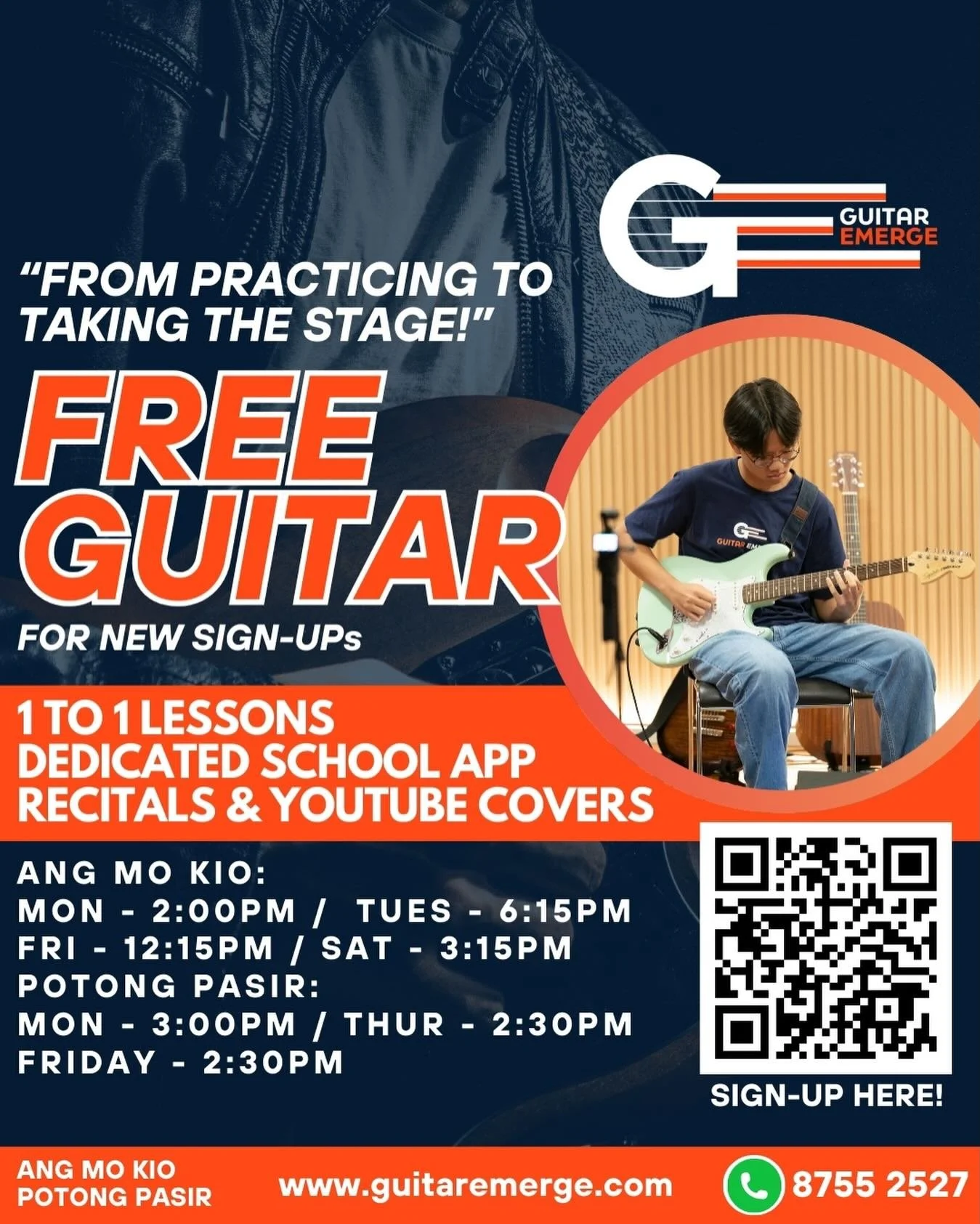 🎸From practicing to taking the stage! 🎸
Considering to take Guitar Lessons? Look no further, here in Guitar Emerge we will guide you to your musical goals!
We will give YOU:
✅ 1-on-1 personalized lessons, customised to your learning style
✅ Perform
