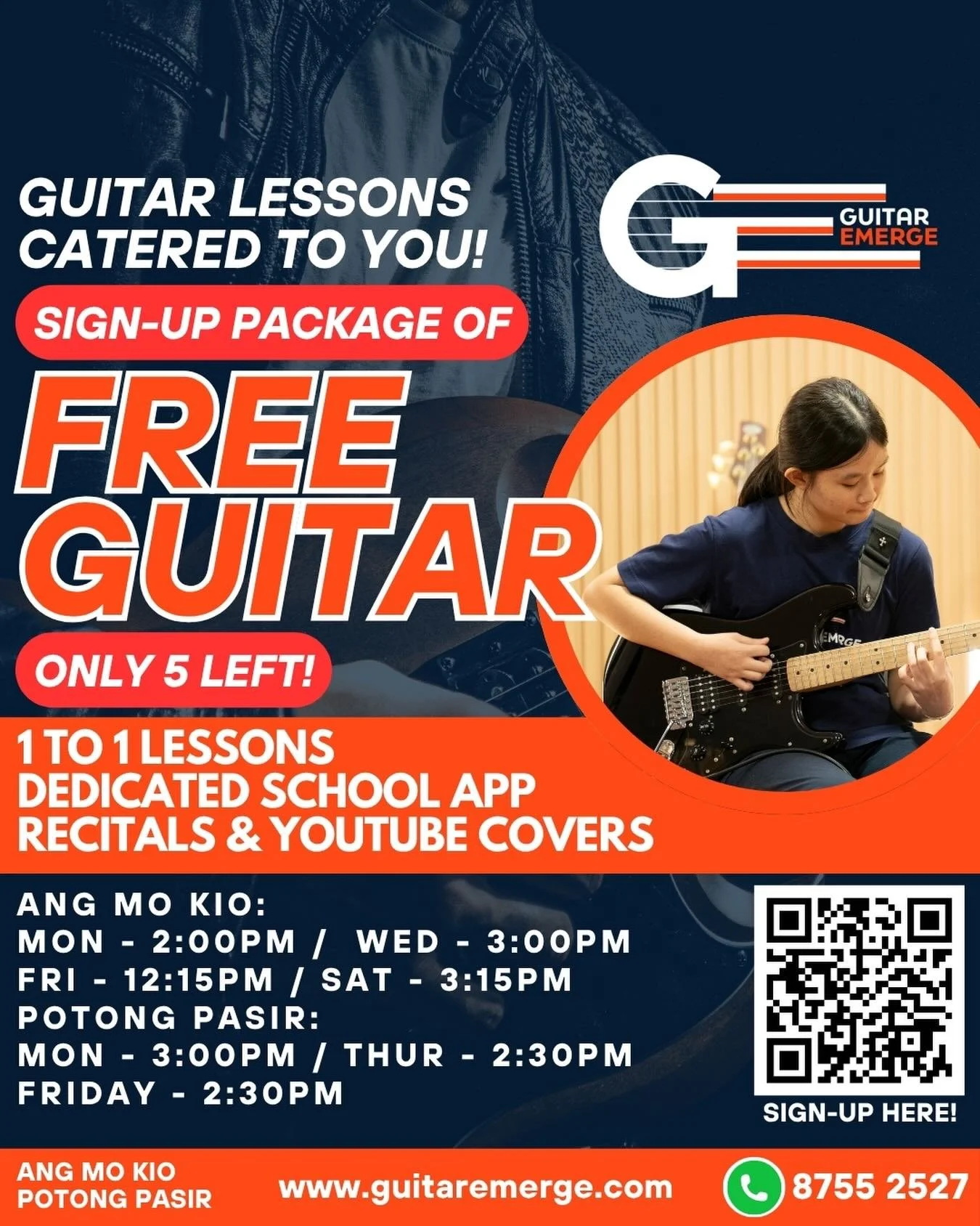 🎸Music With Real Life Applications! 🎸
Sign up for our Guitar Lessons today &amp; you get a FREE GUITAR as part of your sign-up package! ONLY 5 LEFT, get yours today!
We will give YOU:
✅ 1-on-1 personalized lessons, customised to your learning style