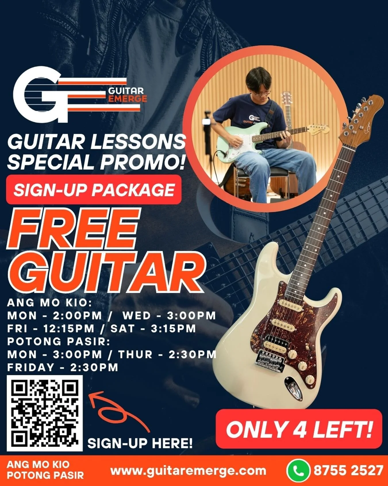 🎸FREE GUITAR PROMO ALERT! 🎸
Considering to take Guitar Lessons? Look no further, here in Guitar Emerge we will guide you to your musical goals!
We will give YOU:
✅ 1-on-1 personalized lessons, customised to your learning style
✅ Performance opportu