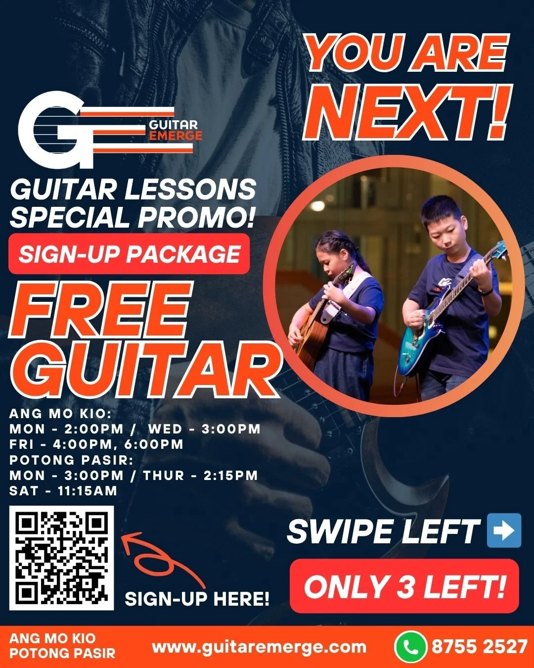 🎸YOU ARE NEXT! 🎸

Take the first step in your guitar journey! Learn guitar with us for a term and get a FREE GUITAR as part of our sign-up package! It could be you who is performing next time!

What are you waiting for?! Sign up now!

📲 www.guitar