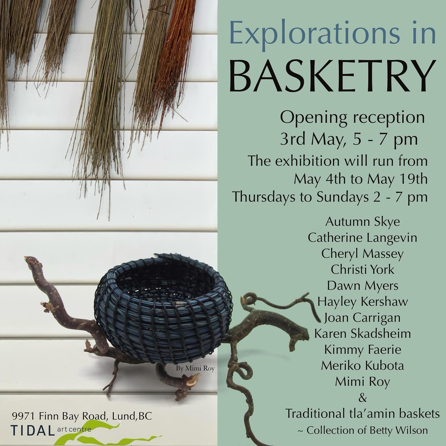 THIS weekend! You need to see the fantastic variation in basketry styles, all made with locally grown or found materials. #justletmeweave #basketmaker #willow #willowbaskets #tidalartscentre #lund #sustainablearts