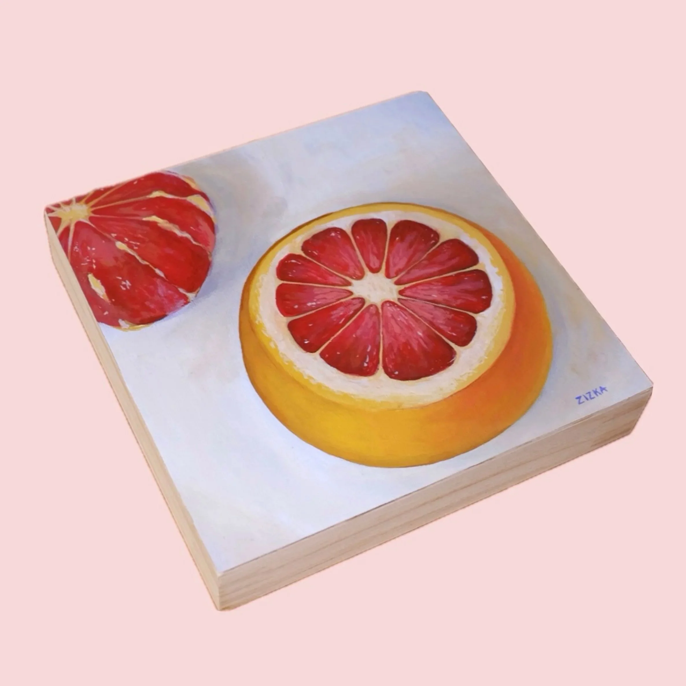 8" x 8" - Grapefruit - Acrylic on Canvas, mounted to wood $200.00