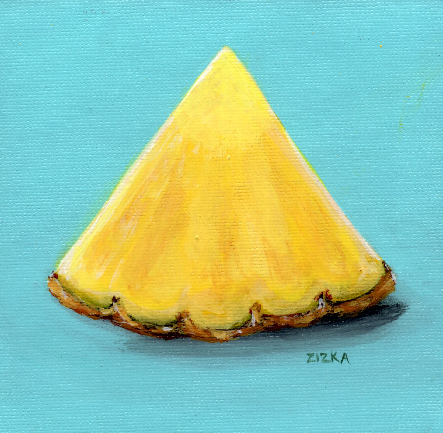 5" x 5" - Pineapple Section - Acrylic on Canvas, mounted to wood $100.00