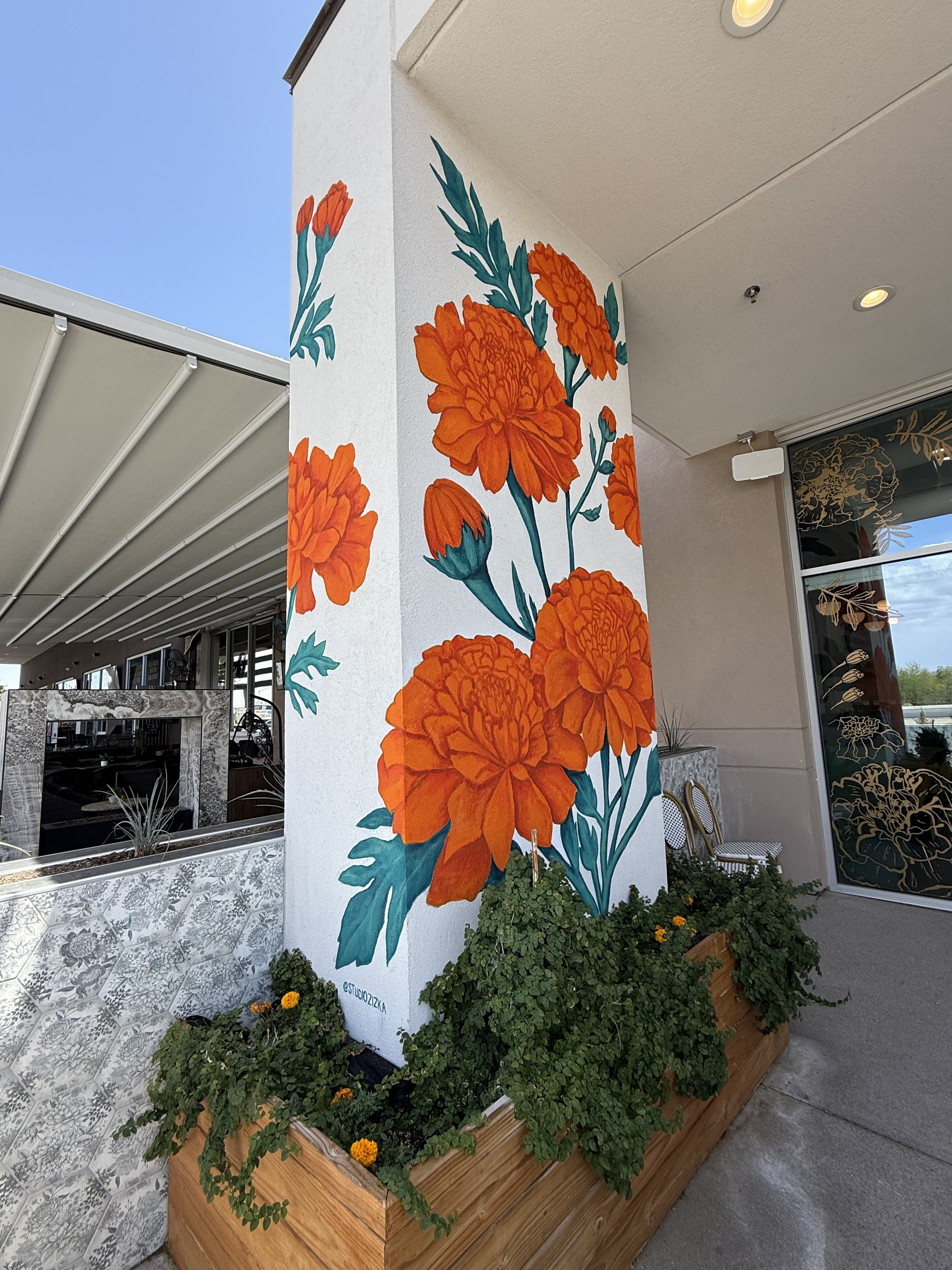 Marigold Mural. Location: Naan & Curry, an Indian Restaurant in Henderson, NV. 2025