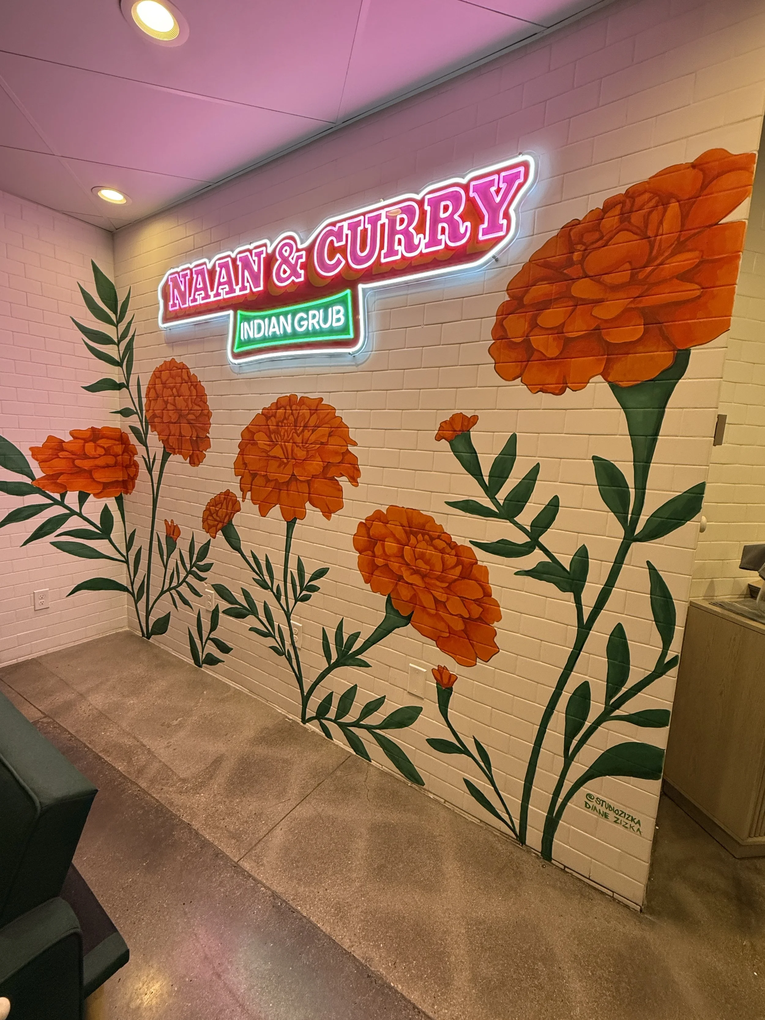 Marigold Mural. Location: Naan & Curry, an Indian Restaurant in Las Vegas, NV; on Cheyenne in Summerlin. 2025
