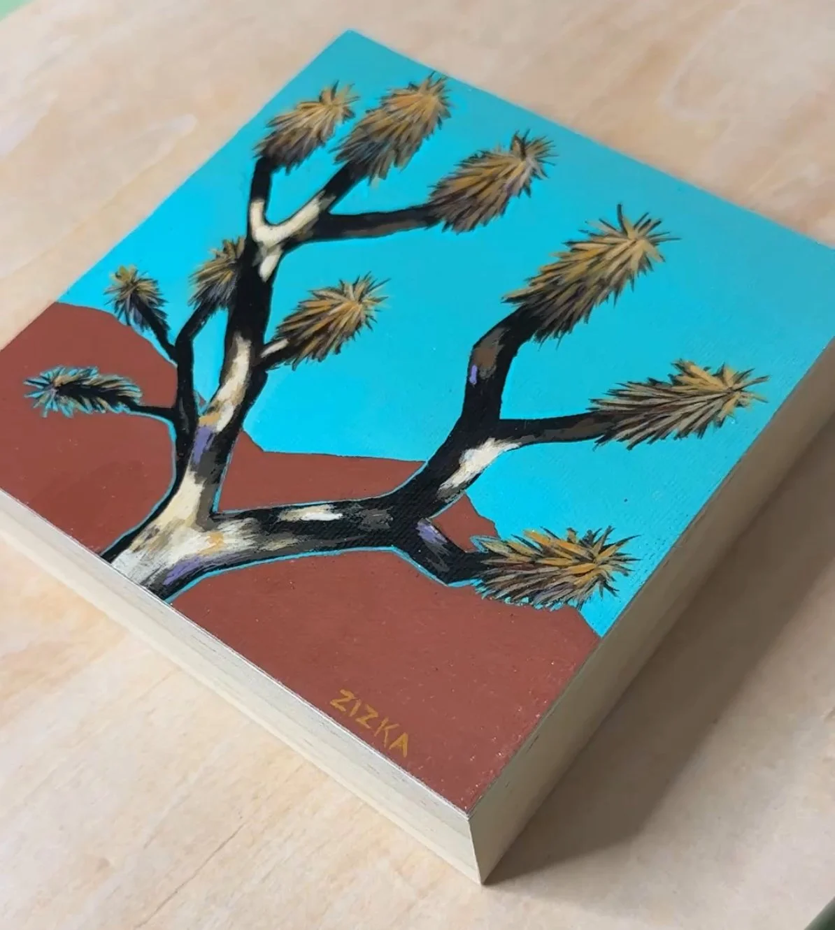 5" x 5" mini Mojave original painting #19 ; Acrylic on canvas, mounted to a 1.5" deep wood block. $65.00