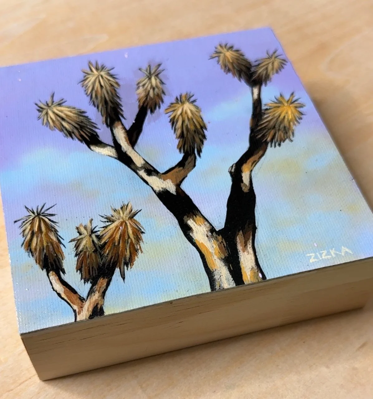 5" x 5" mini Mojave original painting #20 ; Acrylic on canvas, mounted to a 1.5" deep wood block. $65.00