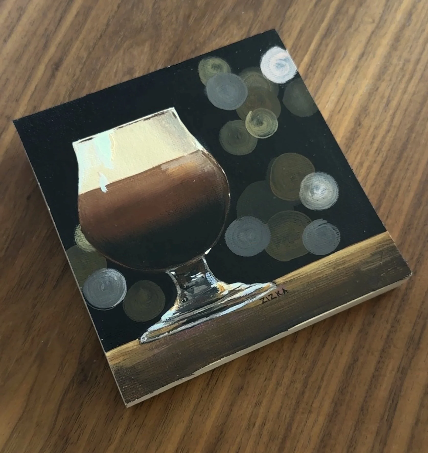 5" x 5" - Latte Study - M&F - Acrylic on Canvas, mounted to wood $100.00